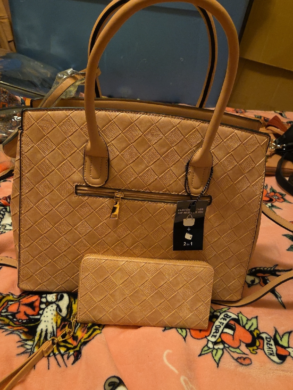 PiNK Women’s 2-in-1 Woven Satchel with Matching Wallet